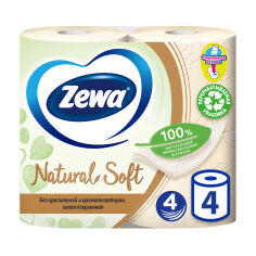 Акція на Туалетний папір Zewa Exclusive Natural Soft білий, 4-шаровий, 150 відривів, 4 рулони від Eva