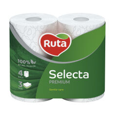 Акція на Туалетний папір RUTA Selecta білий, 3-шаровий, 150 відривів, 4 рулони від Eva