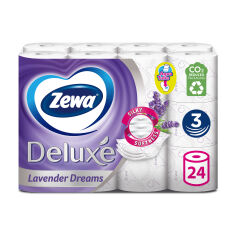 Акция на Туалетний папір Zewa Deluxe Lavender Dreams з ароматом лаванди, 3-шаровий, 150 відривів, 24 рулони от Eva