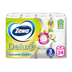 Акція на Туалетний папір Zewa Deluxe Camomile Comfort з ароматом ромашки, 3-шаровий, 150 відривів, 24 рулони від Eva