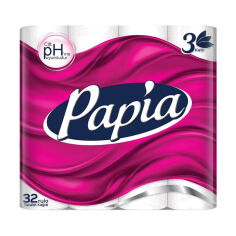 Акція на Туалетний папір Papia білий, 3-шаровий, 150 відривів, 32 рулони від Eva