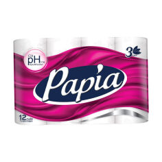 Акція на Туалетний папір Papia білий, 3-шаровий, 150 відривів, 12 рулонів від Eva
