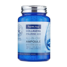 Акція на Ампульна сироватка для обличчя FarmStay Collagen & Hyaluronic Acid All-in-One Ampoule з колагеном та гіалуроновою кислотою, 250 мл від Eva