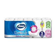 Акция на Туалетний папір Zewa Deluxe Deliсate Care білий, 3-шаровий, 150 відривів, 20 рулонів от Eva