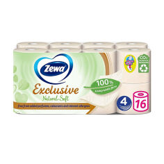 Акція на Туалетний папір Zewa Exclusive Natural Soft білий, 4-шаровий, 150 відривів, 16 рулонів від Eva