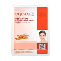 Акція на Тканинна маска для обличчя Dermal Red Ginseng Collagen Essence Mask женьшень та колаген, 23 мл від Eva