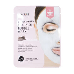 Акція на Киснева тканинна маска для обличчя Eyenlip Detoxifying Black O2 Bubble Mask Volcano з вулканічним попелом, 20 г від Eva