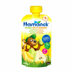 Акція на Дитяче фруктове пюре Hamanek Груша з бананом, з 4 місяців, 120 г (пауч) від Eva