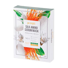 Акція на Тканинна маска для обличчя Petitfee & Koelf Silk Amino Serum Mask з протеїнами шовку, 10 шт*25 г від Eva