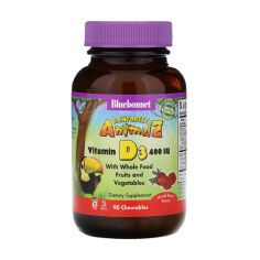 Акція на Дитячий Вітамін Д3 Bluebonnet Nutrition Rainforest Animalz Vitamin D3 400 МО зі смаком ягід, 90 жувальних таблеток від Eva