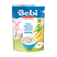 Акція на Дитяча молочна каша Bebi Premium Пшенична з яблуком та бананом, з 6 місяців, 200 г від Eva