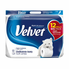 Акція на Туалетний папір Velvet Делікатний, білий, 3-шаровий, 150 відривів, 12 шт від Eva