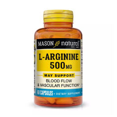 Акція на Дієтична добавка амінокислота в капсулах Mason Natural L-Arginine L-Аргінін 500 мг, 60 шт від Eva