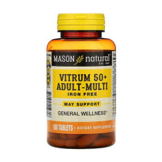 Акція на Дієтична добавка в таблетках Mason Natural Vitrum 50+ Adult-Multi Iron Free Мультивітаміни 50+ без заліза, 100 шт від Eva