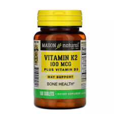 Акція на Дієтична добавка вітаміни в таблетках Mason Natural Vitamin K2 Plus Vitamin D3 Вітамін K2 100 мкг + Вітамін D3, 100 шт від Eva