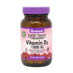 Акція на Вітамін Д3 Bluebonnet Nutrition Earth Sweet Chewables Vitamin D3 1000 МО зі смаком малини, 90 жувальних таблеток від Eva