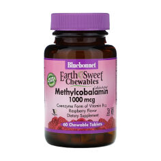 Акція на Дієтична добавка вітаміни в жувальних таблетках Bluebonnet Nutrition Earth Sweet Chewables Метилкобаламін 1000 мкг зі смаком малини, 60 шт від Eva