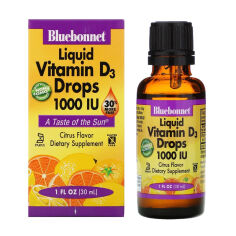 Акція на Дієтична добавка вітаміни в краплях Bluebonnet Nutrition Liquid Vitamin D3 Drops 1000 МО з цитрусовим смаком, 30 мл від Eva