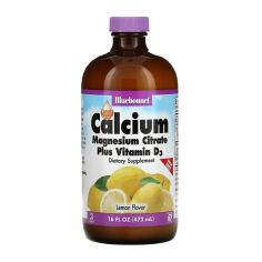 Акция на Кальцій, цитрат магнію з вітамін Д3 Bluebonnet Nutrition Calcium, Magnesium Citrate With Vitamin D3 зі смаком лимона, в рідині, 472 мл от Eva