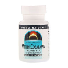 Акція на Метилкобаламін Вітамін B12 Source Naturals MethylCobalamin Vitamin B12, 5 мг, зі смаком вишні, 60 льодяників від Eva