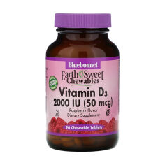 Акція на Дієтична добавка вітаміни в жувальних таблетках Bluebonnet Nutrition Earth Sweet Chewables Vitamin D3 2000 МО зі смаком малини, 90 шт від Eva