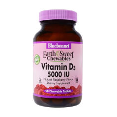 Акція на Дієтична добавка вітаміни в жувальних таблетках Bluebonnet Nutrition Earth Sweet Chewables Vitamin D3 5000 МО зі смаком малини, 90 шт від Eva