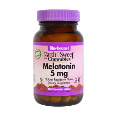 Акція на Дієтична добавка амінокислота в жувальних таблетках Bluebonnet Nutrition Earth Sweet Chewables Melatonin 5 мг, зі смаком малини, 120 шт від Eva