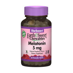Акція на Мелатонін Bluebonnet Nutrition Earth Sweet Chewables Melatonin 5 мг, зі смаком малини, 60 жувальних таблеток від Eva