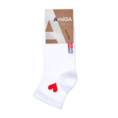 Акция на Шкарпетки жіночі AmiGА середні, білі з червоним серцем збоку, розмір 23-25 от Eva