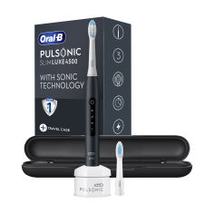 Акція на Електрична звукова зубна щітка Oral-B Pulsonic Slim Luxe 4500, Чорна + футляр, 1 шт від Eva