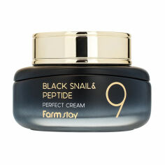Акція на Омолоджувальний крем для обличчя FarmStay Black Snail & Peptide 9 Perfect Cream FarmStay з муцином чорного равлика та пептидами, 55 мл від Eva
