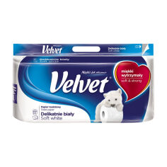 Акція на Туалетний папір Velvet Делікатний, білий, 3-шаровий, 153 відриви, 8 рулонів від Eva