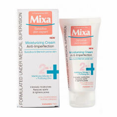 Акція на Зволожувальний крем проти недоліків шкіри обличчя Mixa Sensitive Skin Expert 2 in 1 Moisturizing Cream Anti-Imperfection для чутливої шкіри, 50 мл від Eva