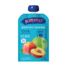 Акція на Дитяче фруктове пюре Карапуз Яблуко-персик без цукру, від 5 місяців, 100 г (пауч) від Eva