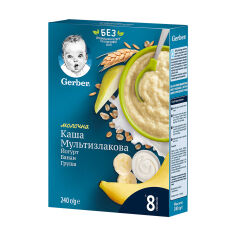 Акція на Дитяча суха молочна швидкорозчинна каша Gerber мультизлакова з йогуртом, бананом та грушею, від 8 місяців, 240 г від Eva