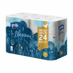 Акция на Туалетний папір Grite Blossom білий, 3-шаровий, 150 відривів, 24 рулони от Eva