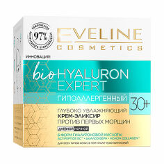 Акція на Глибоко зволожувальний крем-еліксир для обличчя Eveline bio Hyaluron Expert проти перших зморщок, гіпоалергенний, 30+, 50 мл від Eva