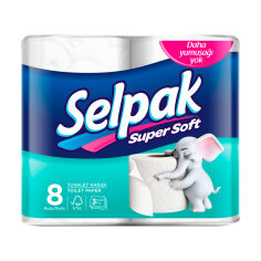 Акція на Туалетний папір Selpak Super Soft білий, 3-шаровий, 150 відривів, 8 рулонів від Eva