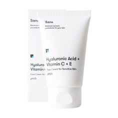 Акція на Крем для чутливої шкіри обличчя Sane Hyaluronic Acid + Vitamin C + E Face Cream For Sensitive Skin з гіалуроновою кислотою + вітамін С + Е, 40 мл від Eva