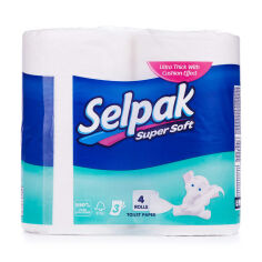 Акция на Туалетний папір Selpak білий, 3-шаровий, 150 відривів, 4 рулони от Eva