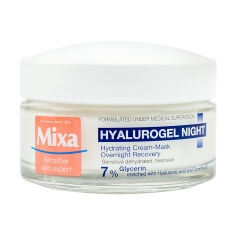 Акція на Нічний крем-маска для обличчя Mixa Hyalurogel Night Hydrating Cream-Mask зволоження та відновлення чутливої шкіри, 50 мл від Eva