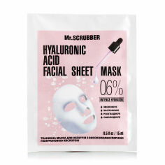 Акція на Тканинна маска для обличчя Mr.Scrubber Hyaluronic acid Facial Sheet Mask з високомолекулярною гіалуроновою кислотою 0.6%, 15 мл від Eva