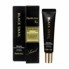 Акція на Антивікова сироватка-роллер для шкіри навколо очей FarmStay Black Snail Premium Rolling Eye Serum з муцином равлика, 25 мл від Eva