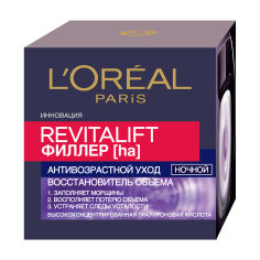 Акція на Нічний антивіковий крем-догляд  для обличчя L'Oreal Paris Revitalift Filler Відновлювач об'єму, 50 мл від Eva