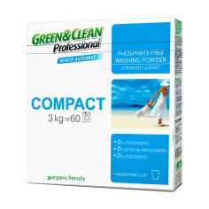 Акция на Пральний порошок Green&Clean Professional Compact для білого одягу, 60 циклів прання, 3 кг от Eva