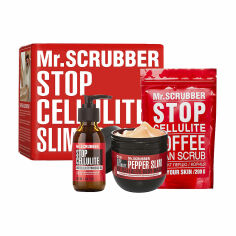 Акція на Антицелюлітний набір Mr.Scrubber Stop Cellulite Hot (антицелюлітна масажна олія, 100 мл + зігріваюче антицелюлітне обгортання для тіла, 250 г + антицелюлітний скраб для тіла, 200 г) від Eva
