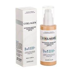 Акція на Тональна основа для обличчя Enough 3in1 Collagen Whitening Moisture Foundation SPF 15 з колагеном, для сяйва шкіри, 21, 100 мл від Eva