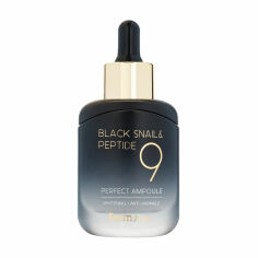 Акція на Освітлювальна ампульна сироватка для обличчя FarmStay Black Snail & Peptide 9 Perfect Ampoule з комплексом з 9 пептидів, проти зморщок, 35 мл від Eva