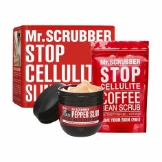 Акція на Антицелюлітний набір Mr.Scrubber Stop Cellulite Hot (зігрівальне обгортання для тіла, 250 г + скраб для тіла, 200 г) від Eva