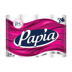 Акція на Туалетний папір Papia білий, 3-шаровий, 150 відривів, 24 рулони від Eva